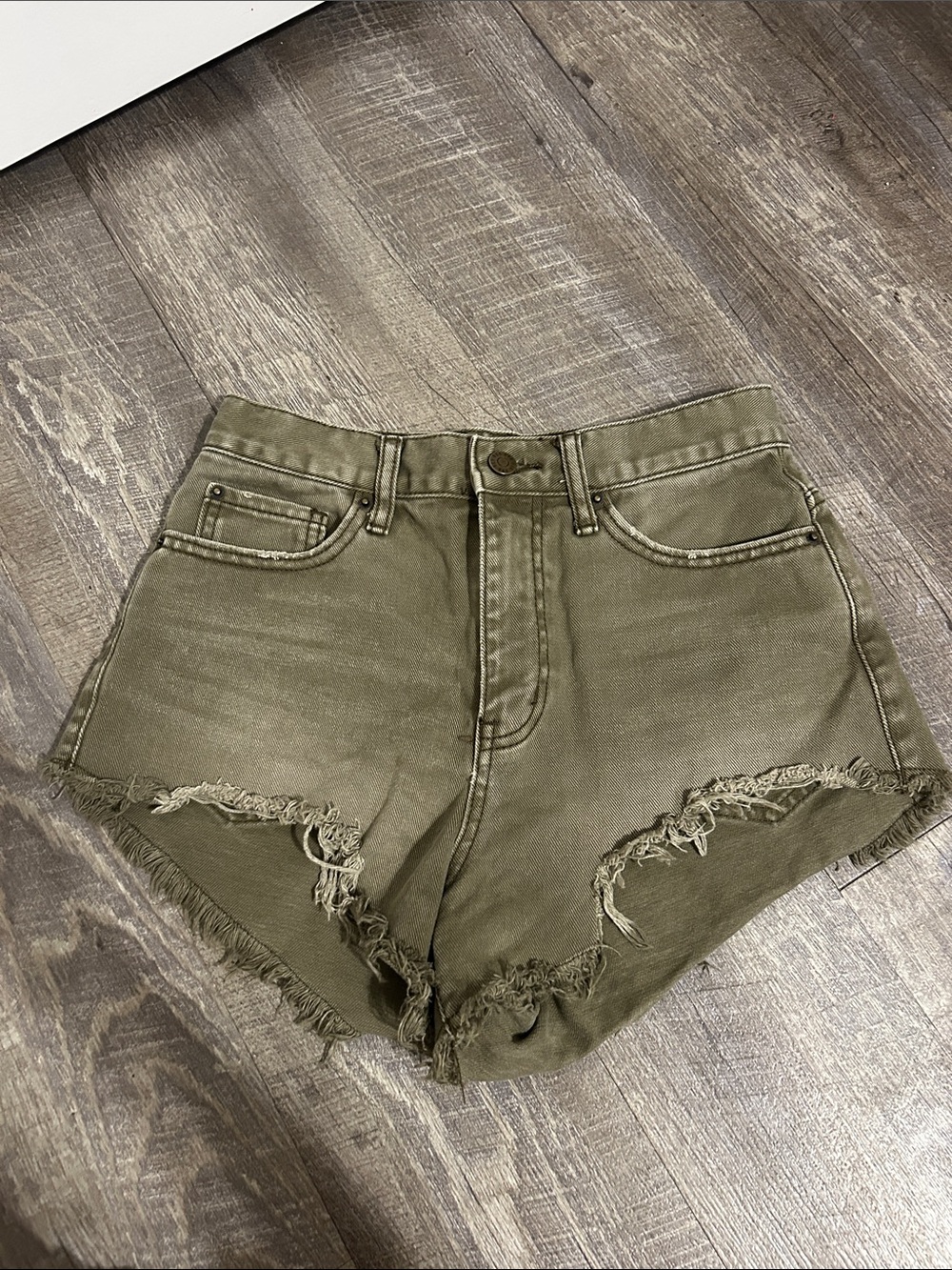 High-Waist Olive Green Distressed Women's Cheeky Shorts